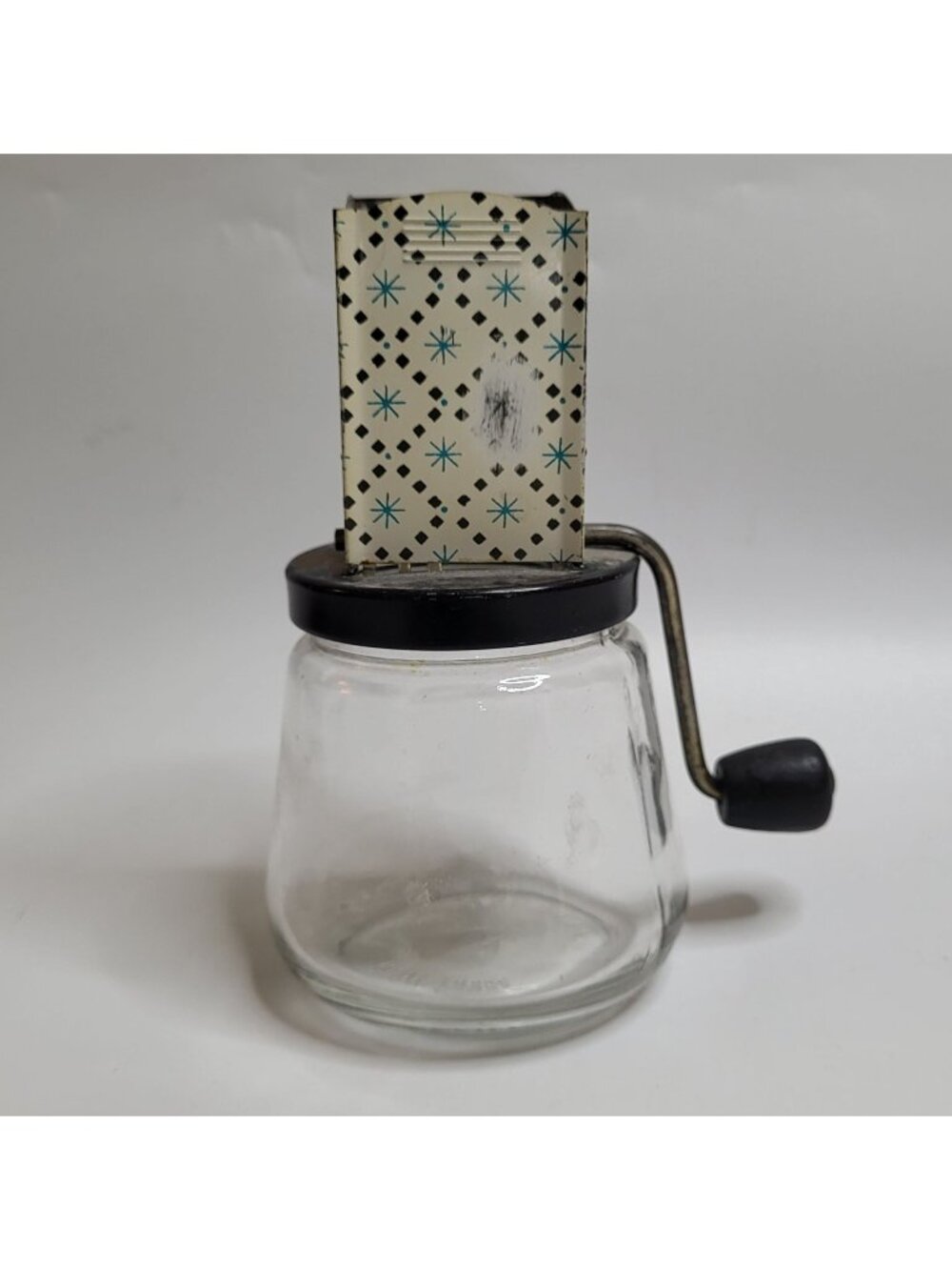 Vtg Androck Rotary Nut Grinder - Glass Jar & Painted Metal Hopper